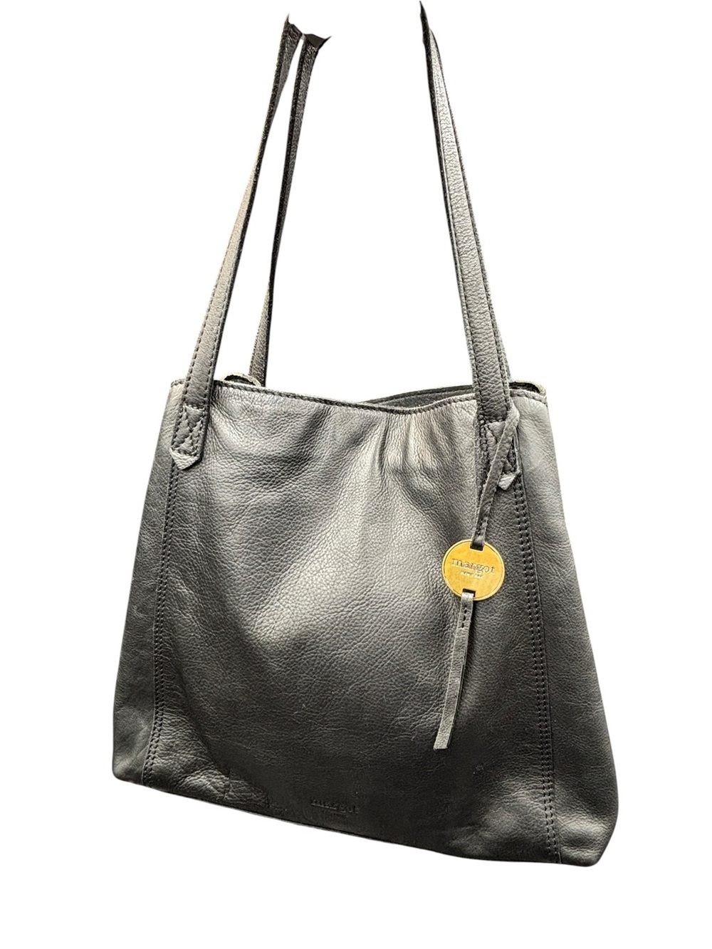 Margot New York Black Genuine Leather Tote Shoulder Bag - Picture 4 of 12
